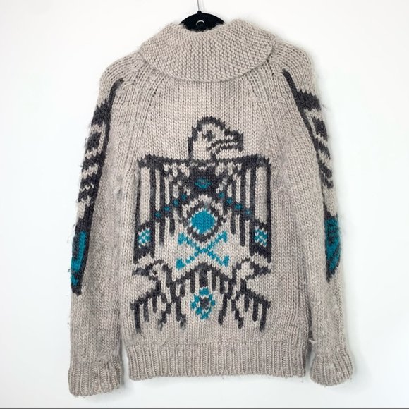 Aritzia TNA Grandpa Cowichan Tribal Bird Sea to Sky Wool Cardigan Size XS - Picture 9 of 9